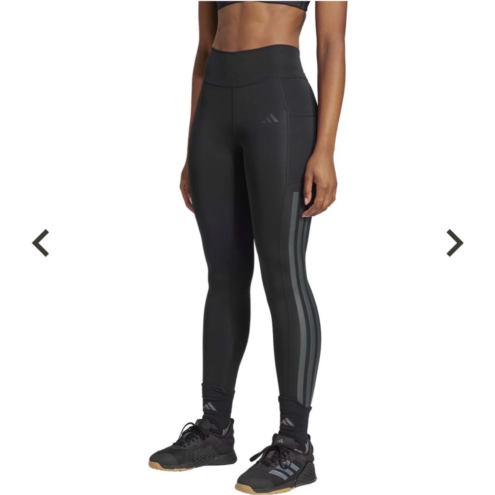 NWOT Optime 3 stripe Adidas High Waisted Black and Gray Leggings M